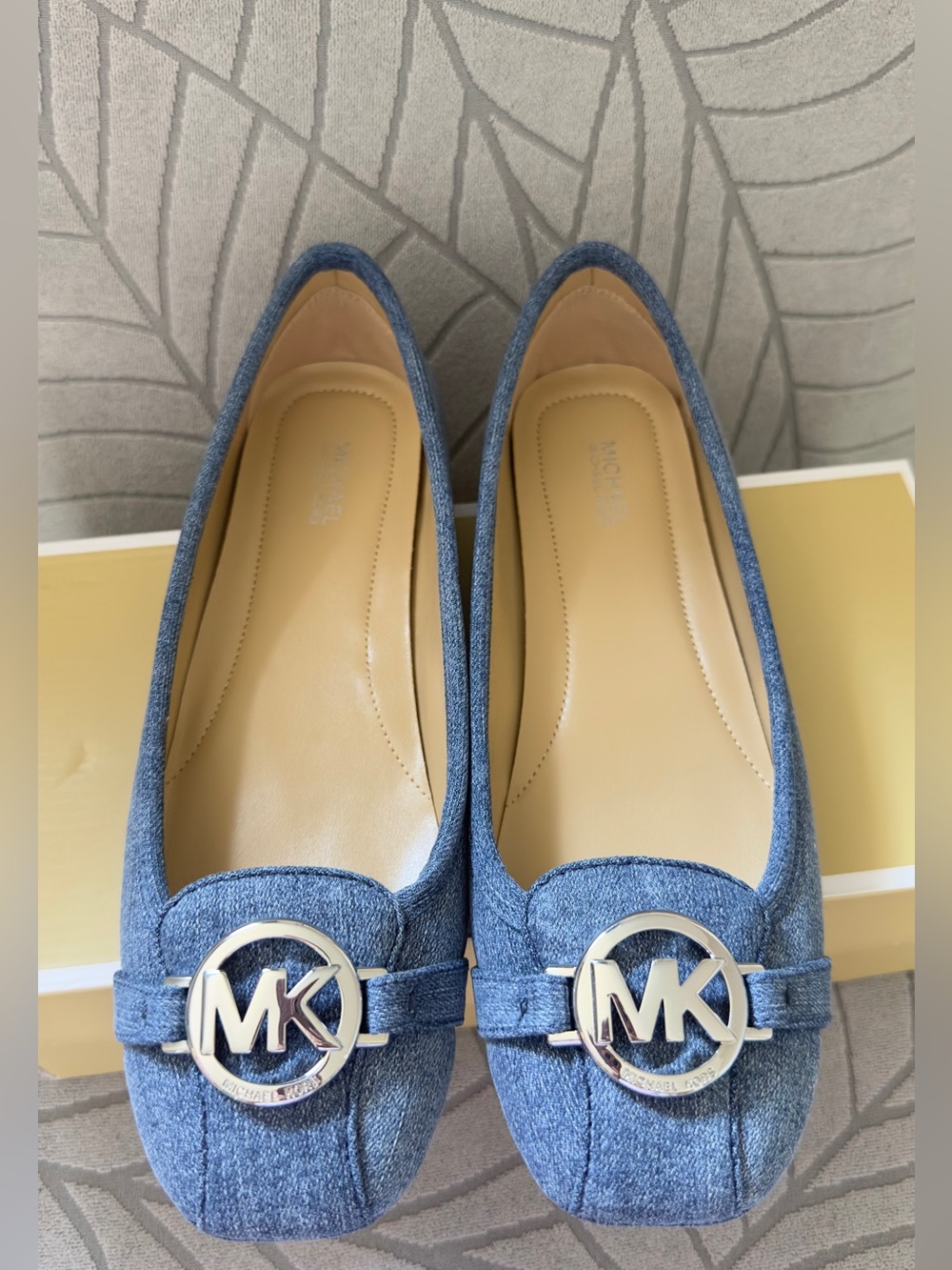 Michael Kors Denim Blue Flats with Silver Emblem